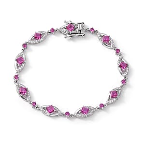 Lab Created Ruby and Lab Created White Sapphire Bracelet 7.25 Inch in Sterling Silver (7.25 In)