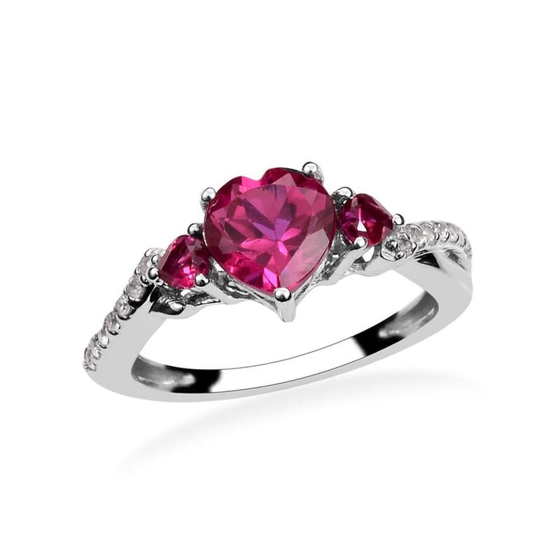 Created White Sapphire, Synthetic Ruby Sterling Silver Ring (Size 7) TGW 9.802 Cts. TGW 9.80 Cts.