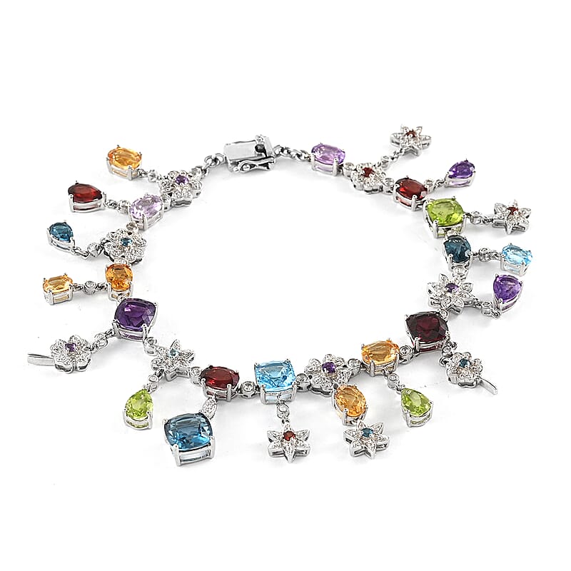 Brazilian Citrine and Multi Gemstone 36.48 ctw Bracelet in Platinum Over Sterling Silver (8.00 In)