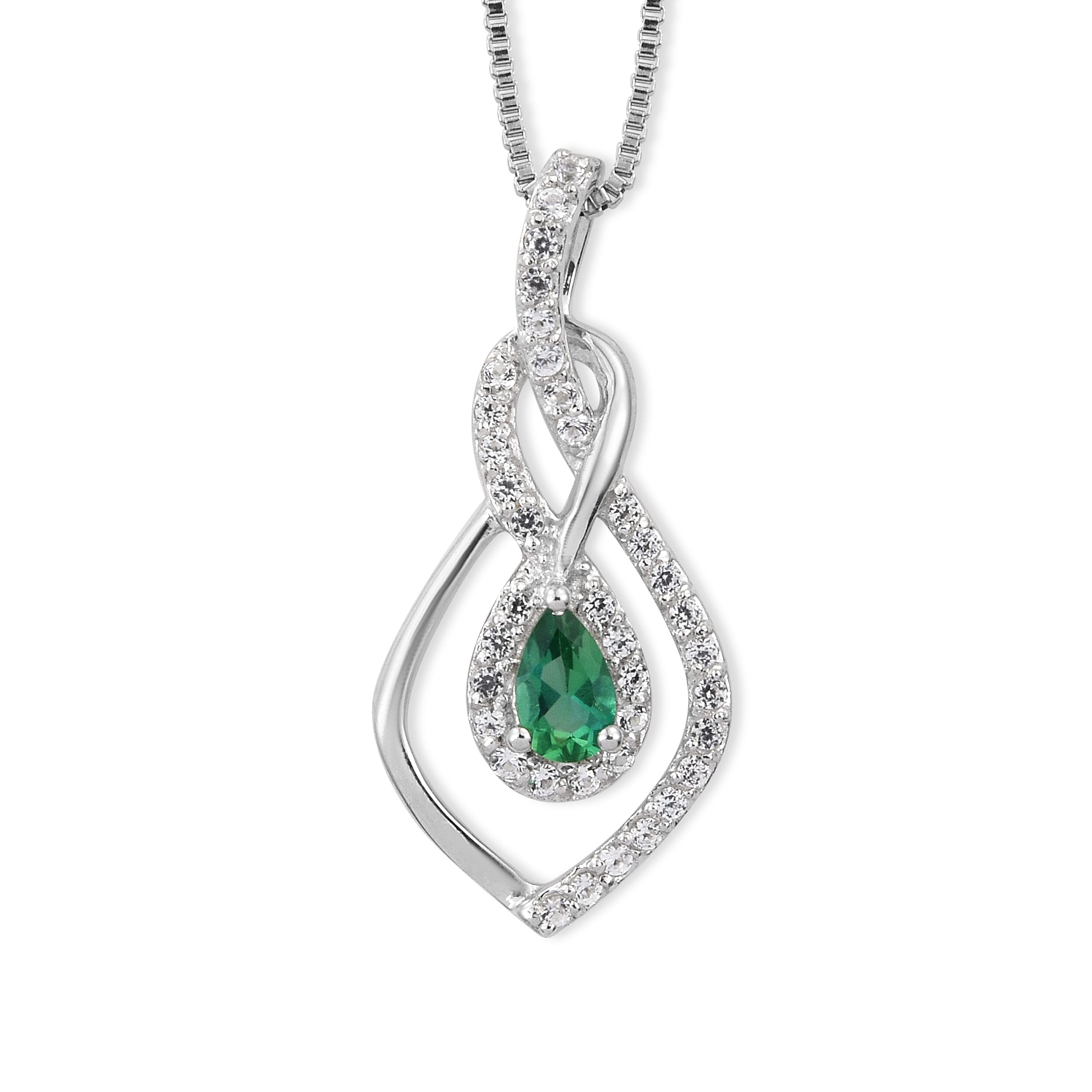Lab Created Emerald and Lab Created White Sapphire Pendant Necklace in Sterling Silver 20 Inches