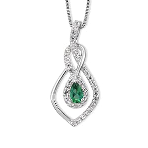 Lab Created Emerald and Lab Created White Sapphire Pendant Necklace in Sterling Silver 20 Inches