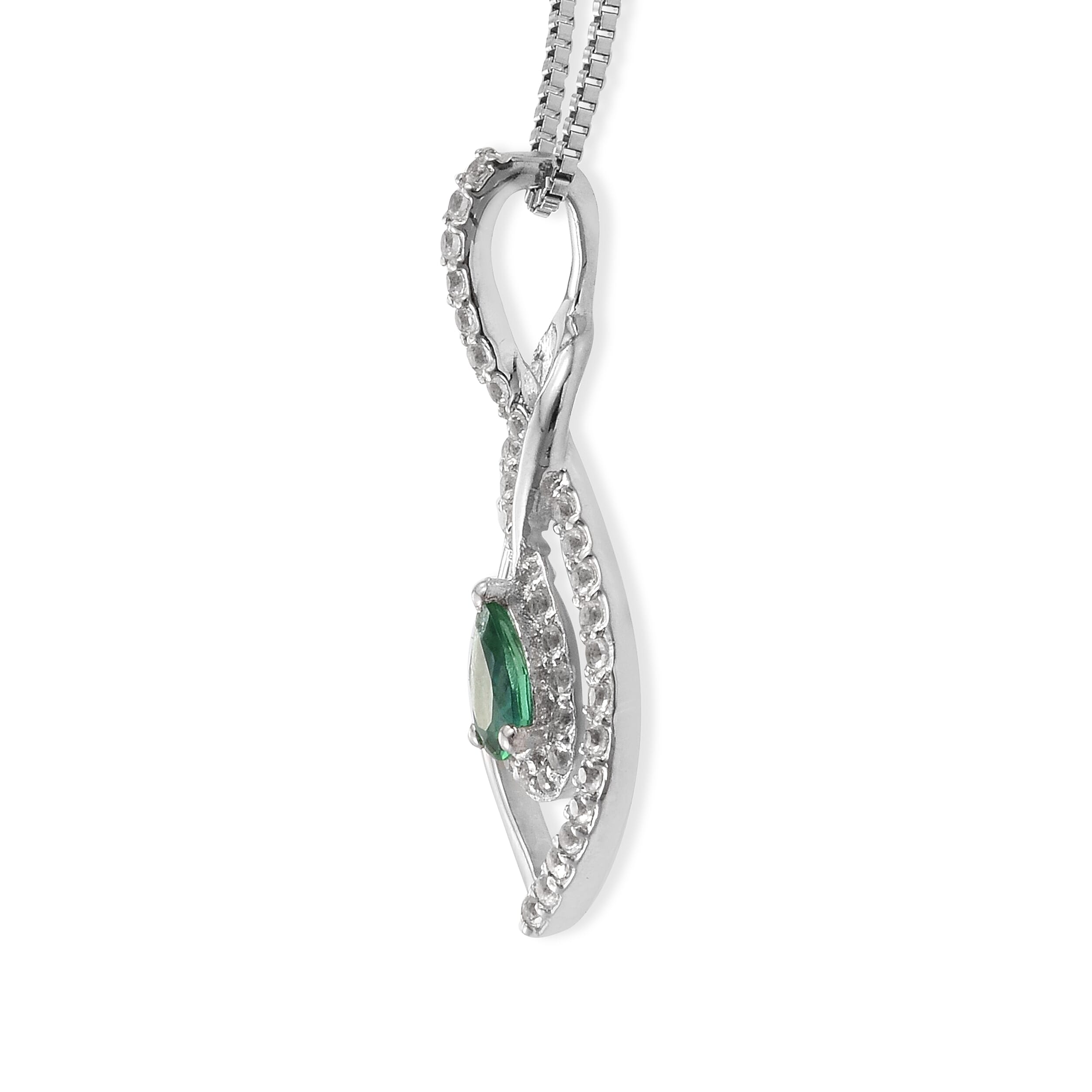 Lab Created Emerald and Lab Created White Sapphire Pendant Necklace in Sterling Silver 20 Inches