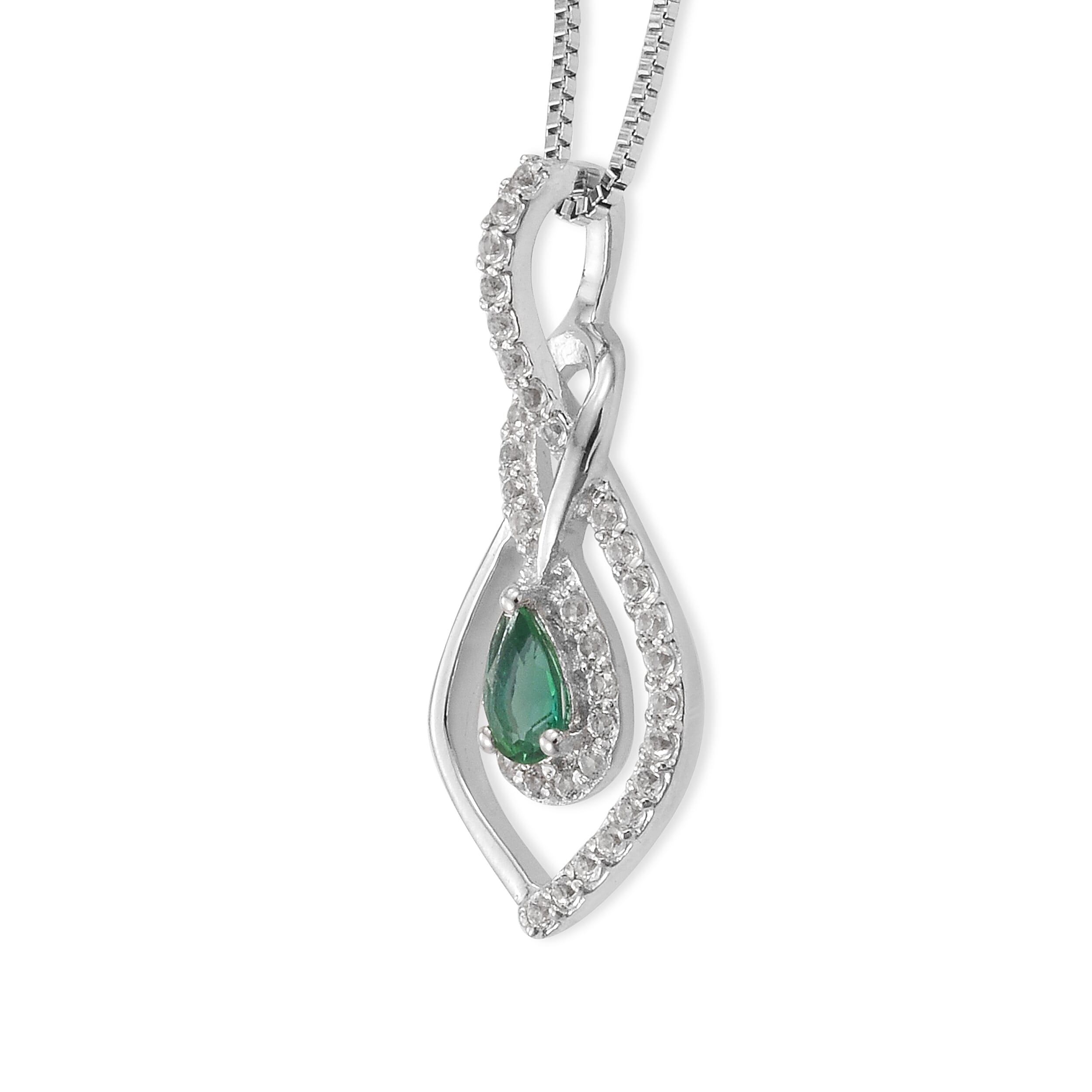 Lab Created Emerald and Lab Created White Sapphire Pendant Necklace in Sterling Silver 20 Inches
