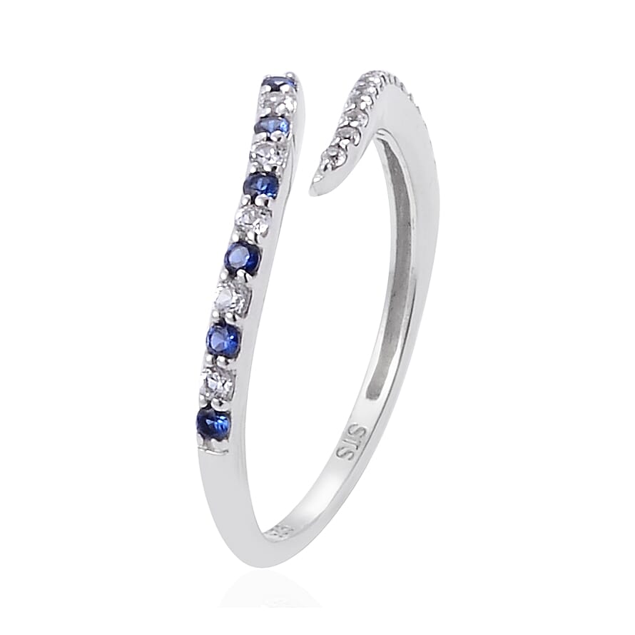 Lab Created Blue and White Sapphire Bypass Ring in Sterling Silver (Size 7.0)