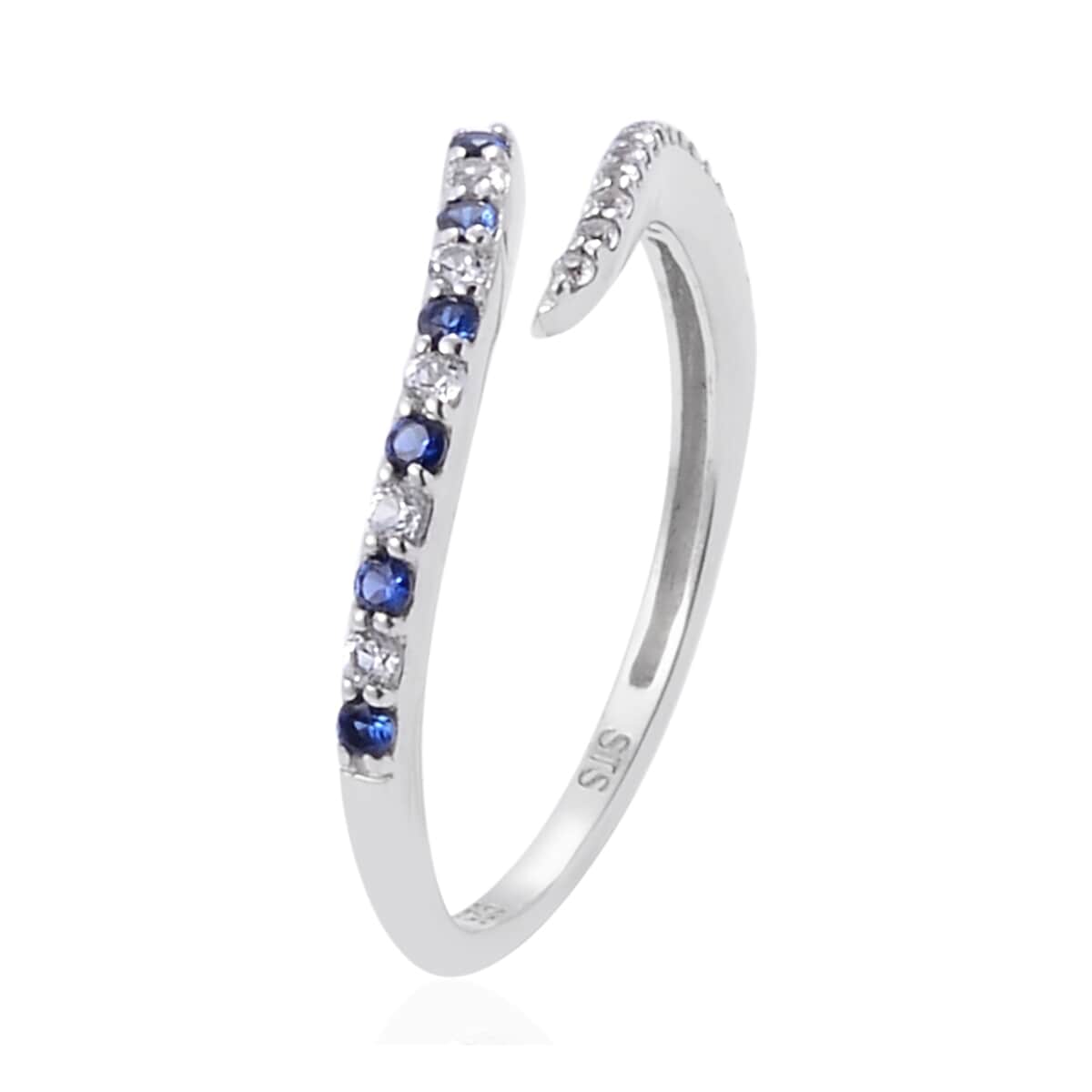 Lab Created Blue and White Sapphire Bypass Ring in Sterling Silver (Size 7.0) image number 1