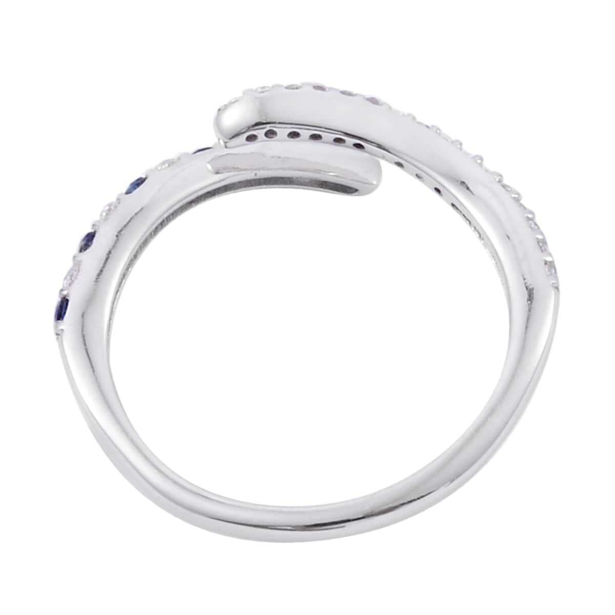 Lab Created Blue and White Sapphire Bypass Ring in Sterling Silver (Size 7.0) image number 2