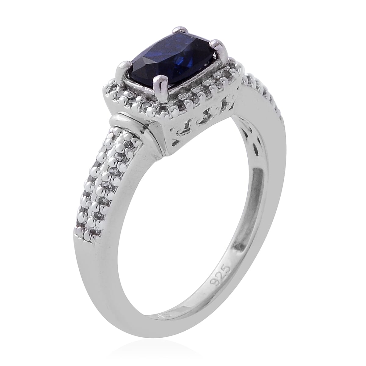 Lab Created Blue Sapphire and Lab Created White Sapphire Ring in Sterling Silver (Size 7.0) image number 1