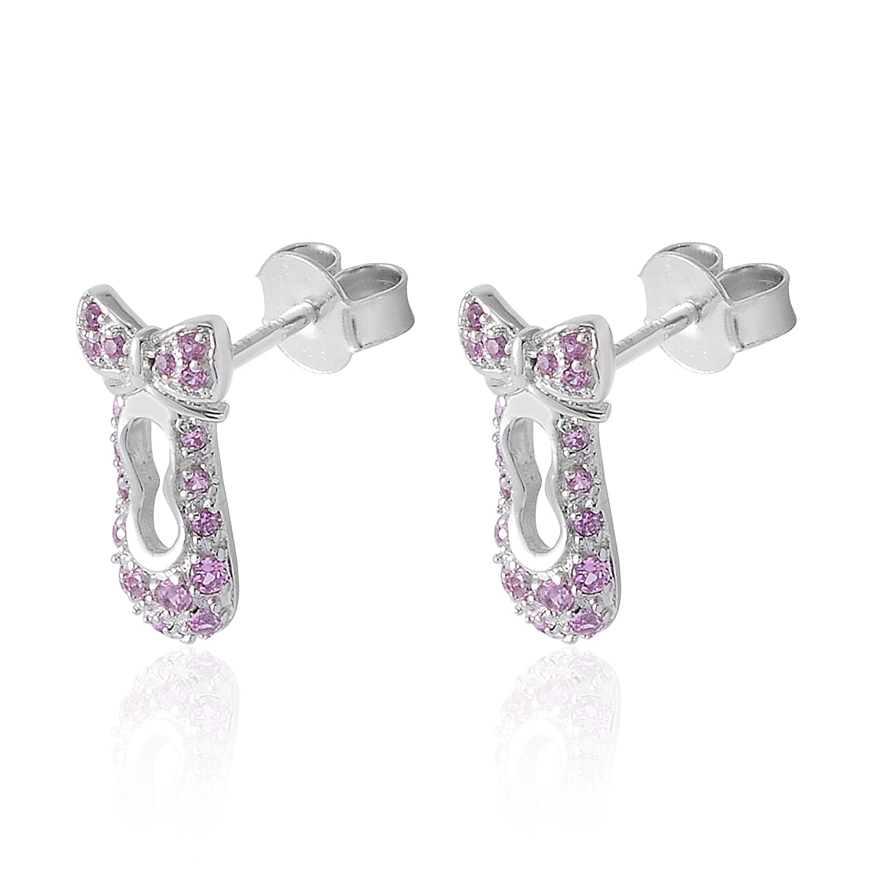 Lab Created Pink Sapphire Earrings in Sterling Silver 0.39 ctw