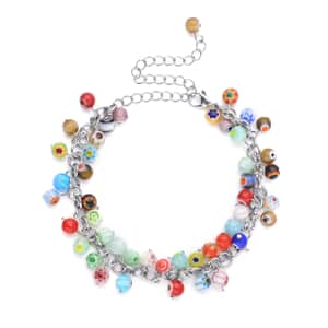 Multi Color Murano Style Millefiori Anklet 9-11 Inches in Stainless Steel