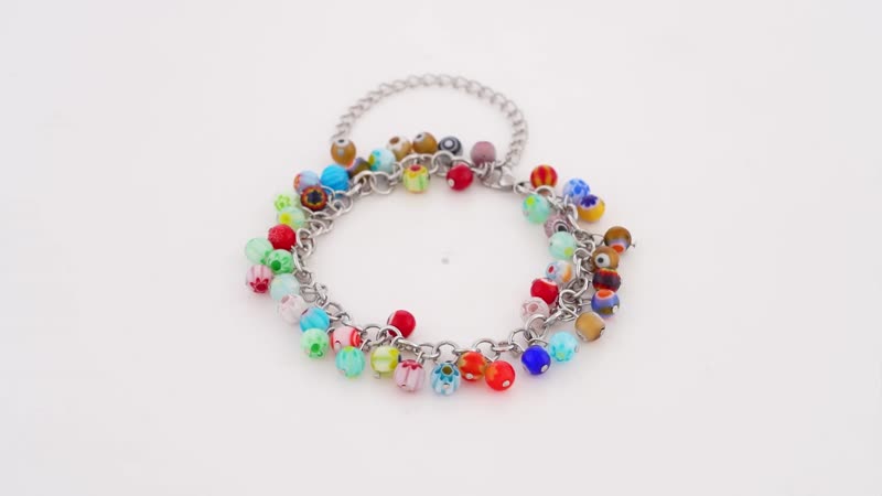 Multi Color Murano Style Millefiori Anklet 9-11 Inches in Stainless Steel