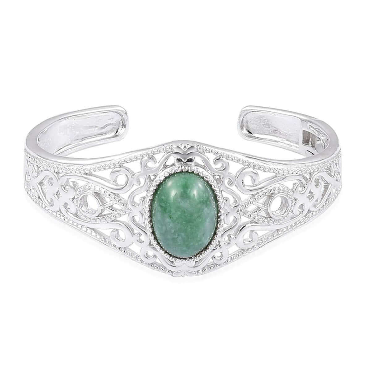 Green Jade, Created White Sapphire Sterling Silver Bangle (7.50 in) 6.31 ctw image number 0