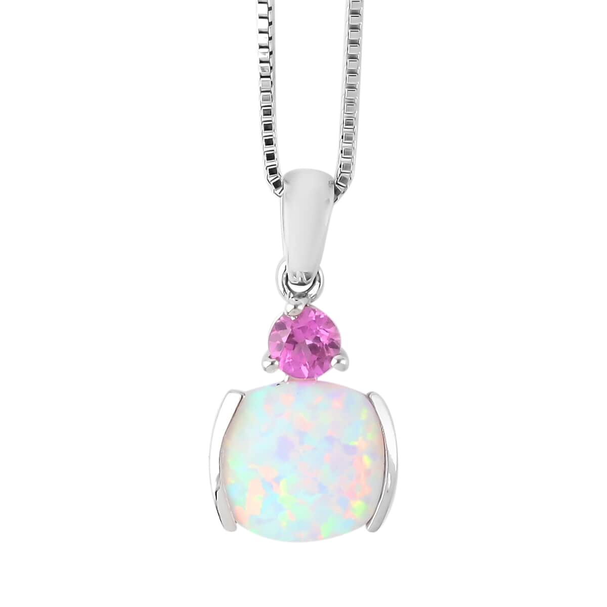 Lab Created Milky Opal and Lab Created Pink Sapphire Ring Size 7 and Pendant Necklace 20 Inches in Sterling Silver image number 5