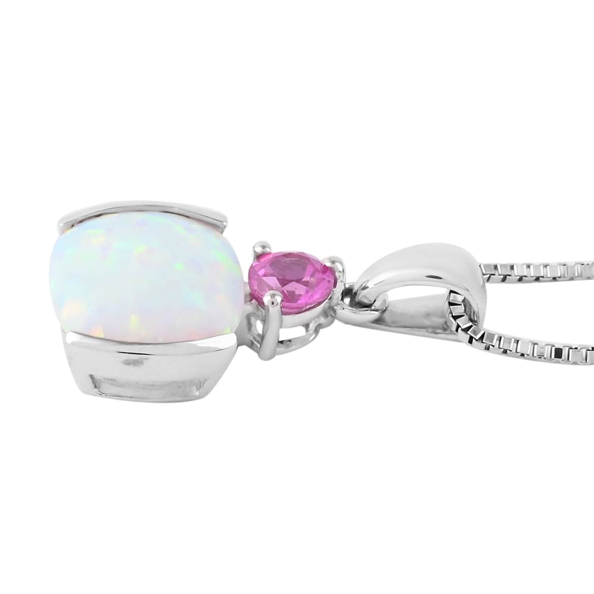 Lab Created Milky Opal and Lab Created Pink Sapphire Ring Size 7 and Pendant Necklace 20 Inches in Sterling Silver image number 6