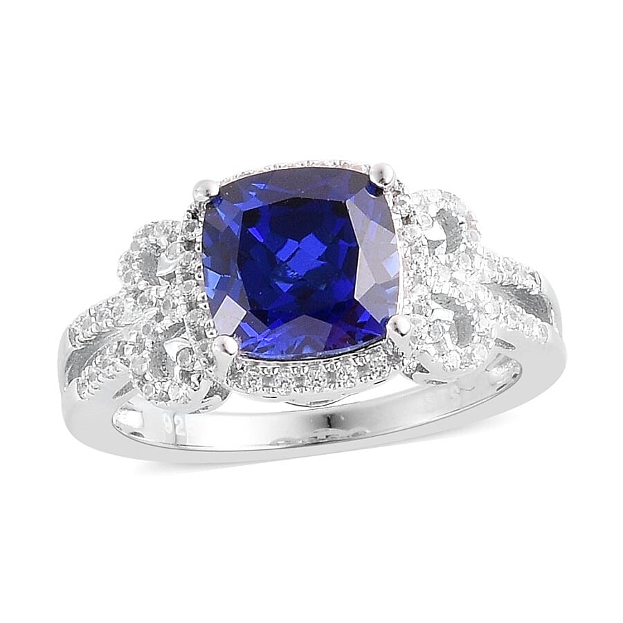 Lab Created Blue Sapphire and Lab Created White Sapphire 1.45 ctw Ring in Sterling Silver (Size 6.75)