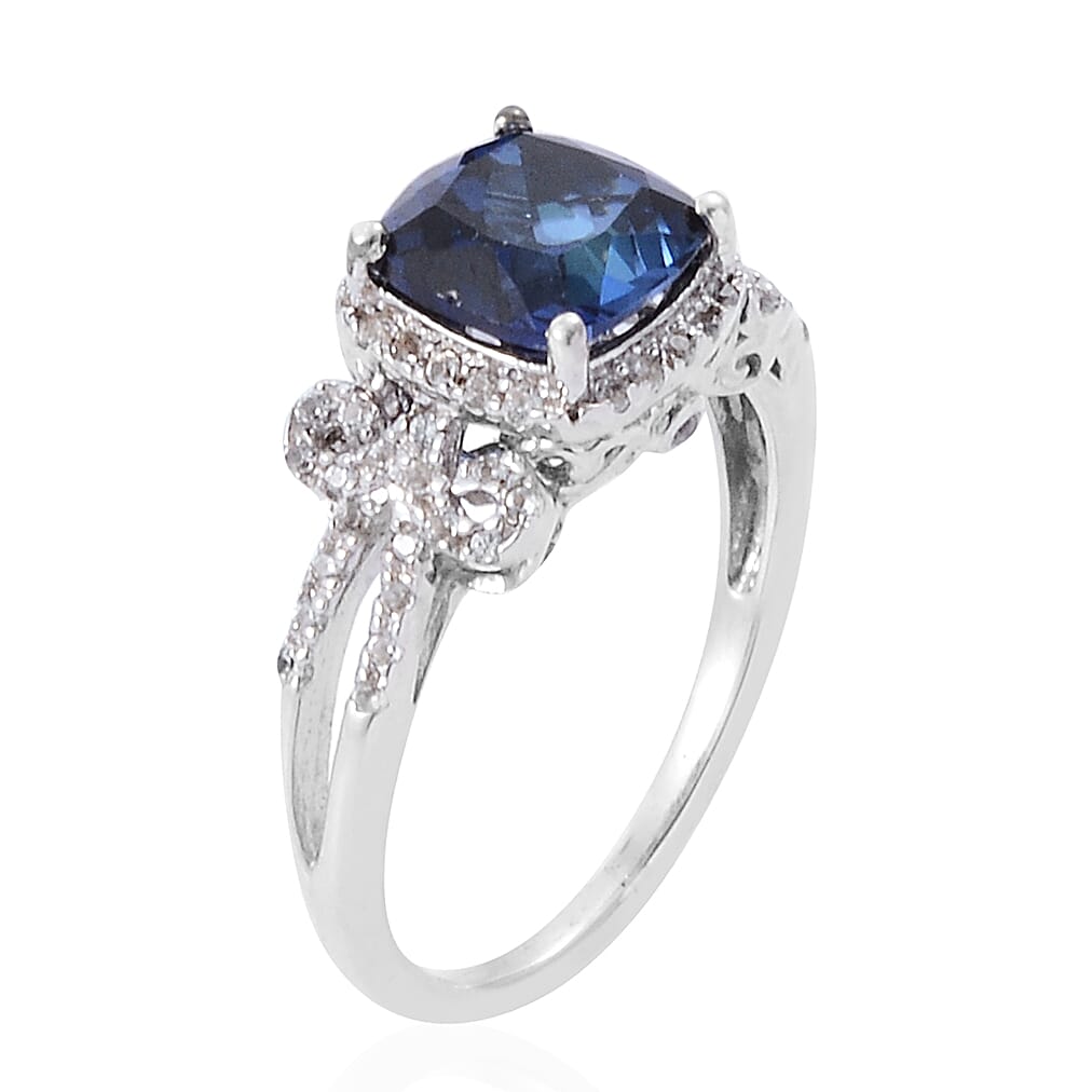 Lab Created Blue Sapphire and Lab Created White Sapphire 1.45 ctw Ring in Sterling Silver (Size 6.75)