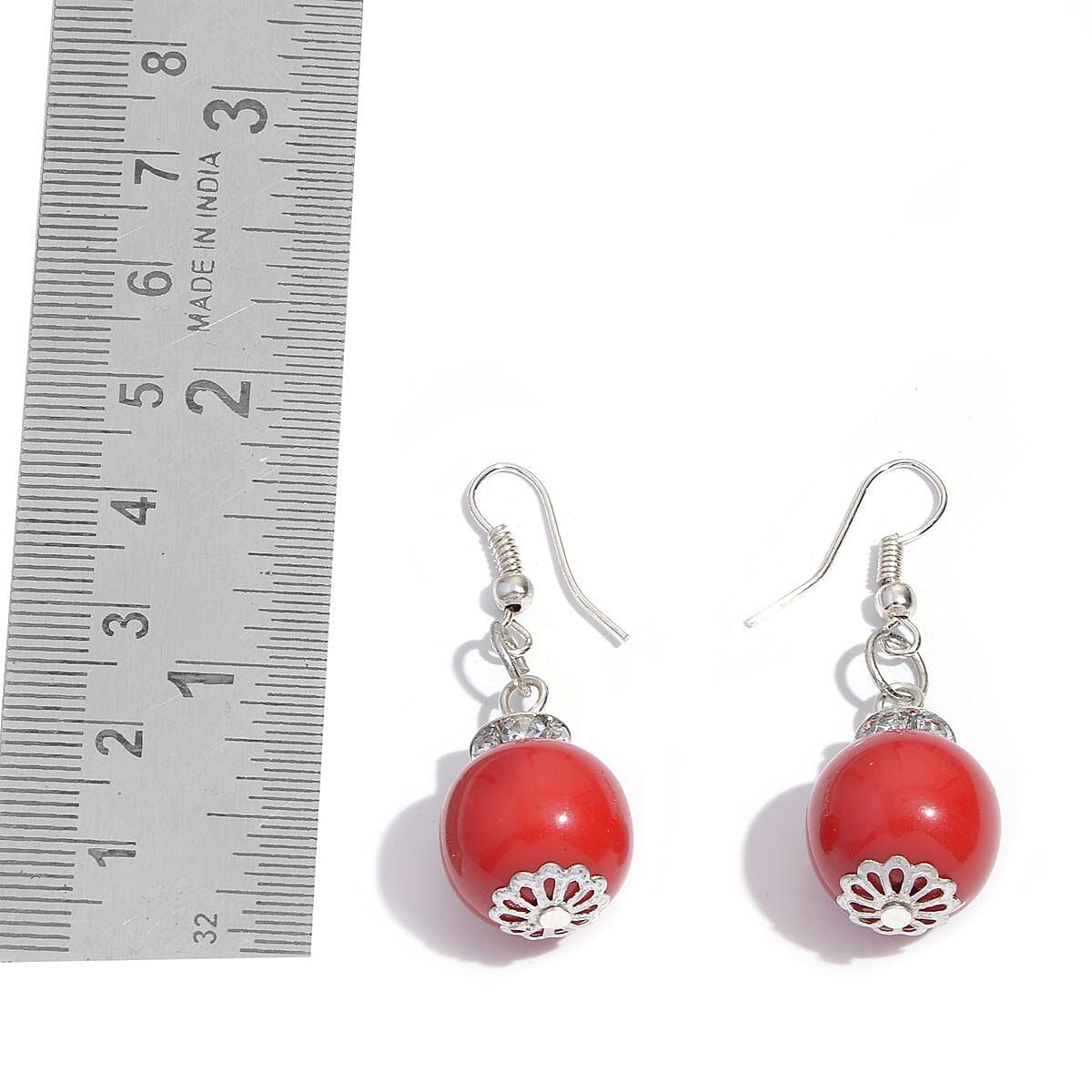 Red and Orange Chroma, Austrian Crystal Charm Stretch Bracelet and Earrings in Silvertone and Stainless Steel with Velvet Pouch