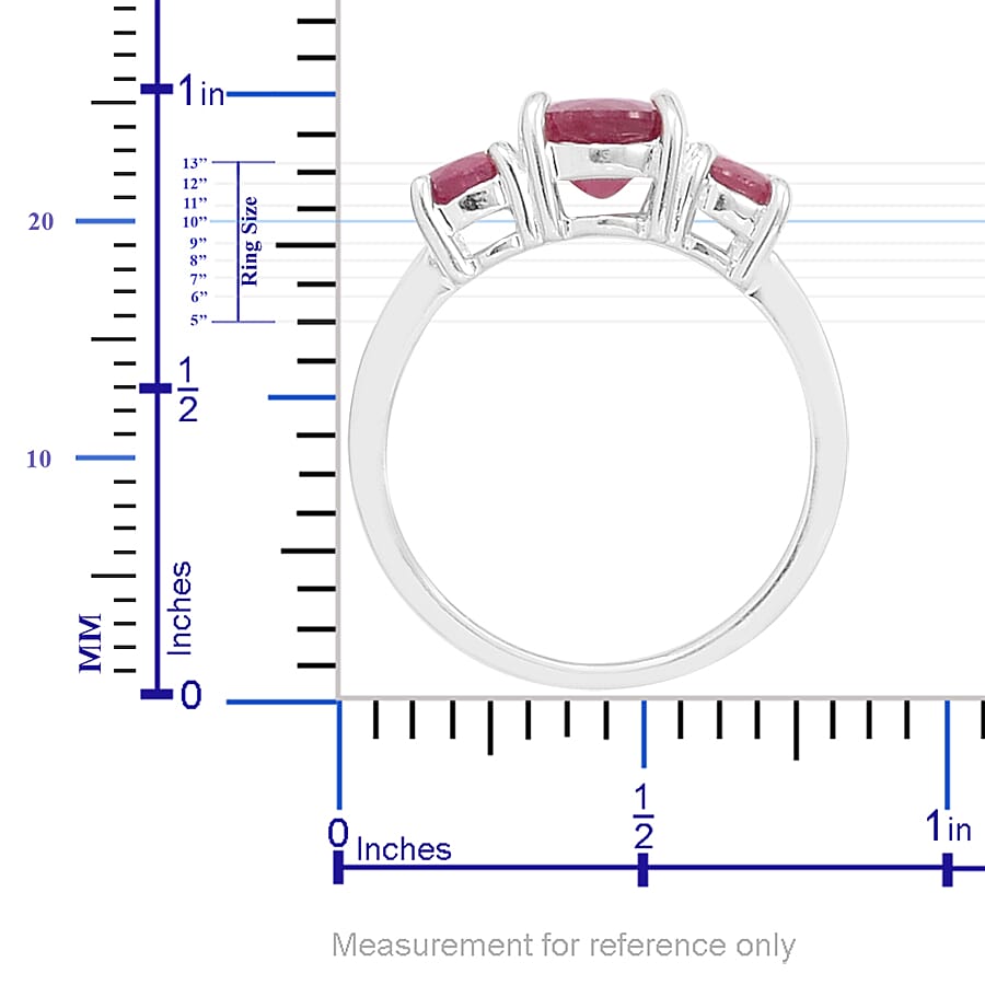 Niassa Ruby Sterling Silver 3 Stone Ring (Size 7.0) TGW 2.010 cts.