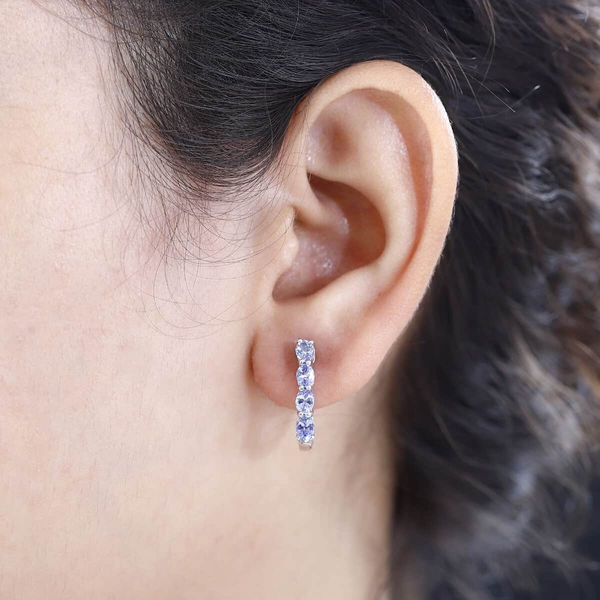 Tanzanite 1.35 ctw Earrings in Platinum Over Sterling Silver image number 2