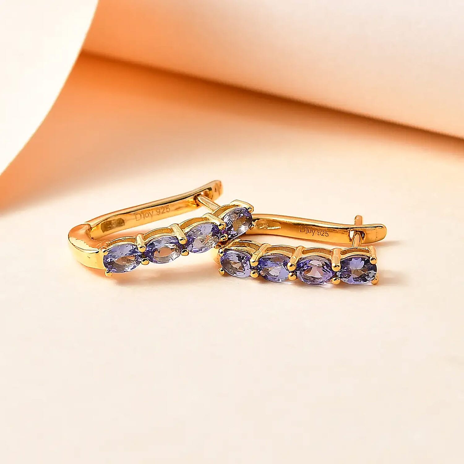 D'Joy Tanzanite 1.15 ctw Huggie Hoop Earrings in 14K YG Over Sterling Silver