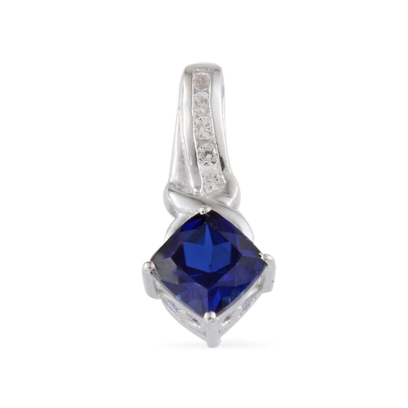 Lab Created Blue Sapphire and Lab Created White Sapphire Pendant without Chain in Sterling Silver