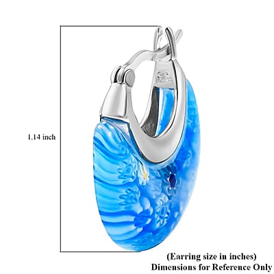 Blue Murano Style Crescent Moon Shape Earrings in Stainless Steel