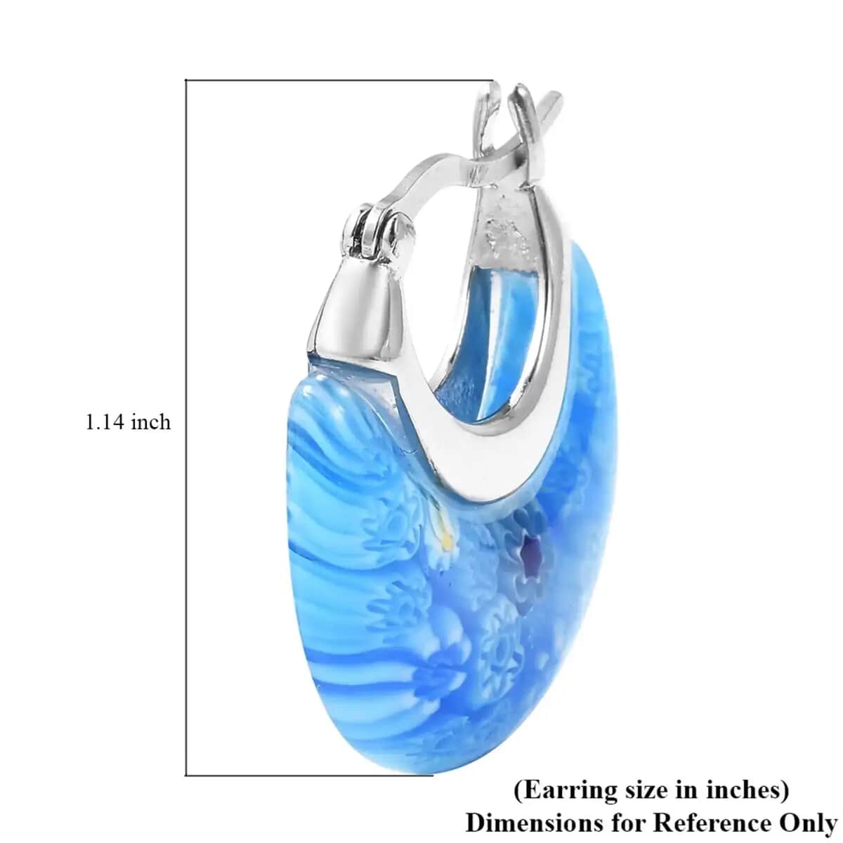 Blue Murano Style Basket Hoop Earrings in Stainless Steel image number 6