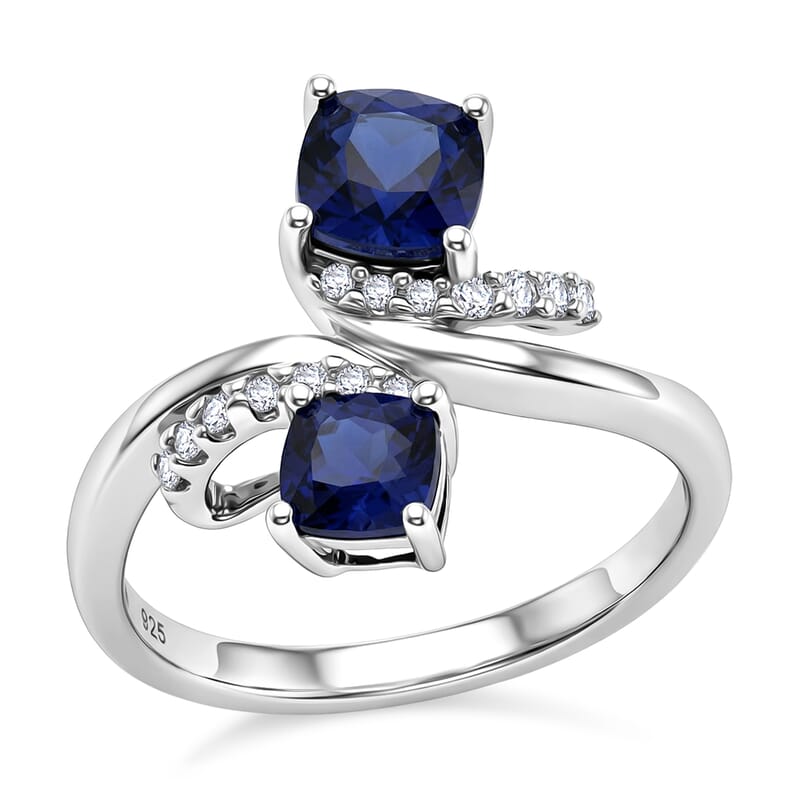 Lab Created Blue Sapphire and Lab Created White Sapphire Ring in Sterling Silver (Size 6.75)