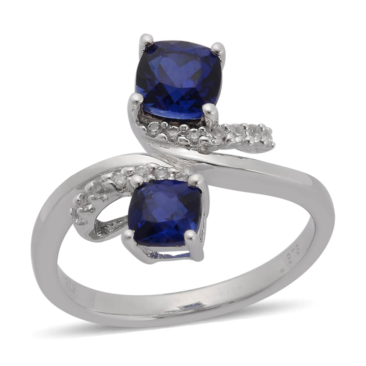 Lab Created Blue Sapphire and Lab Created White Sapphire Ring in Sterling Silver (Size 6.75) image number 0