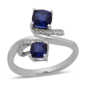 Lab Created Blue Sapphire and Lab Created White Sapphire Ring in Sterling Silver (Size 6.75)