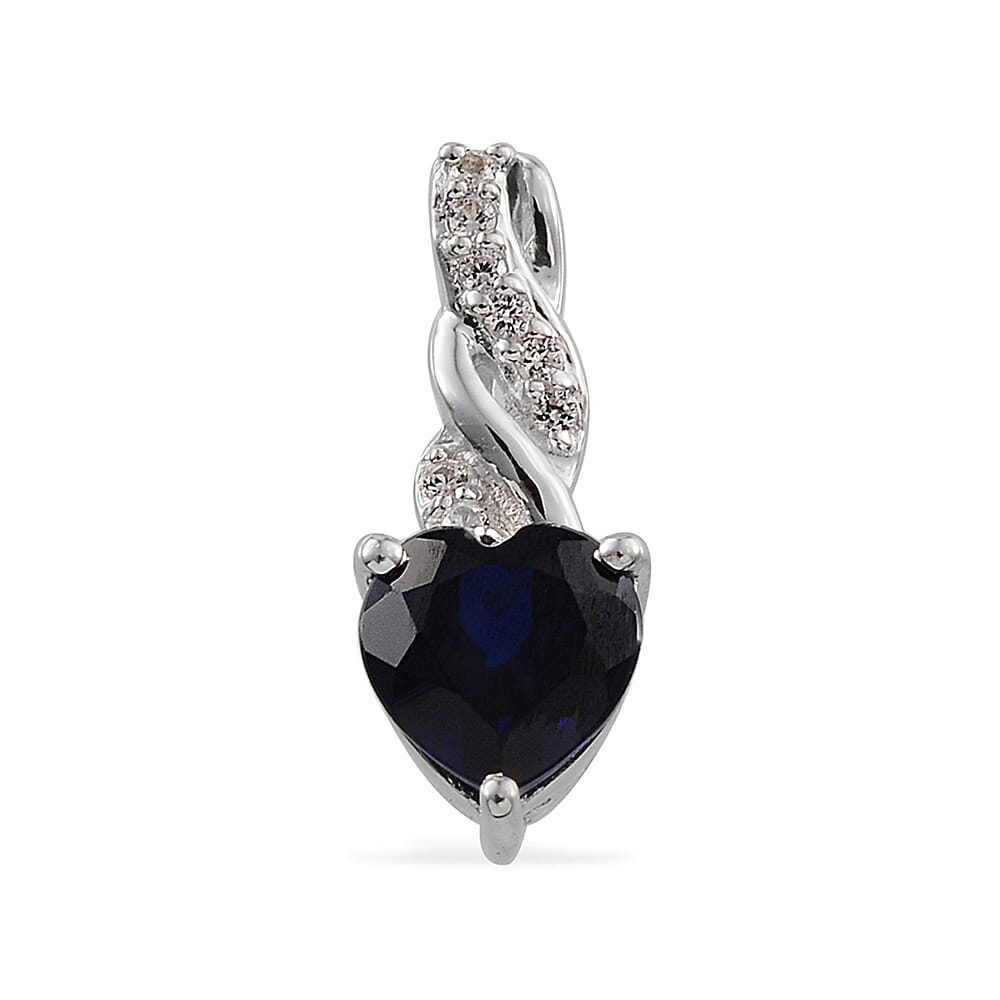 Lab Created Blue Sapphire and Lab Created White Sapphire Pendant without Chain in Sterling Silver