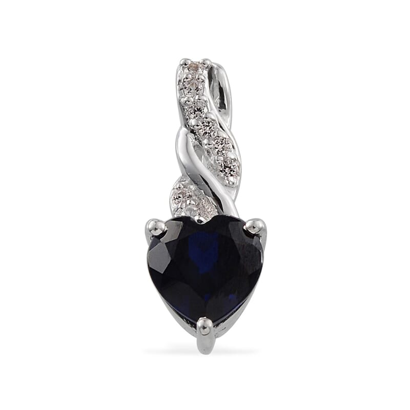Lab Created Blue Sapphire and Lab Created White Sapphire Pendant without Chain in Sterling Silver