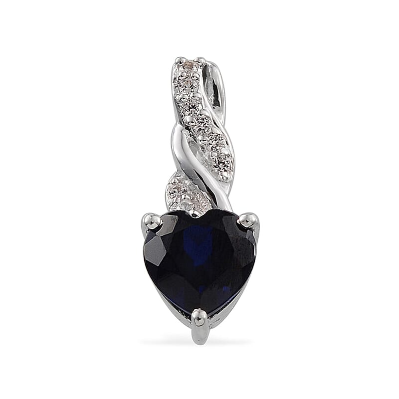 Lab Created Blue Sapphire and Lab Created White Sapphire Pendant without Chain in Sterling Silver