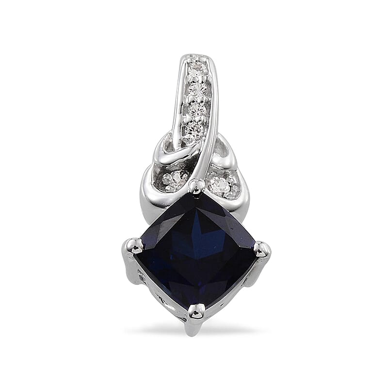 Lab Created Blue Sapphire and Lab Created White Sapphire Pendant without Chain in Sterling Silver