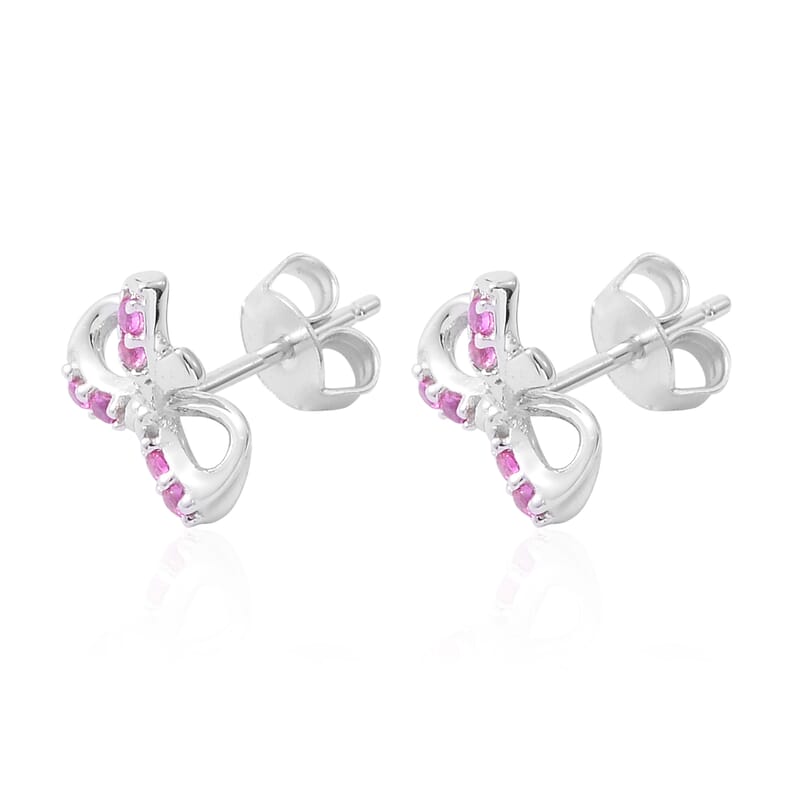 Lab Created White Opal and Lab Created Pink Sapphire Earrings in Sterling Silver