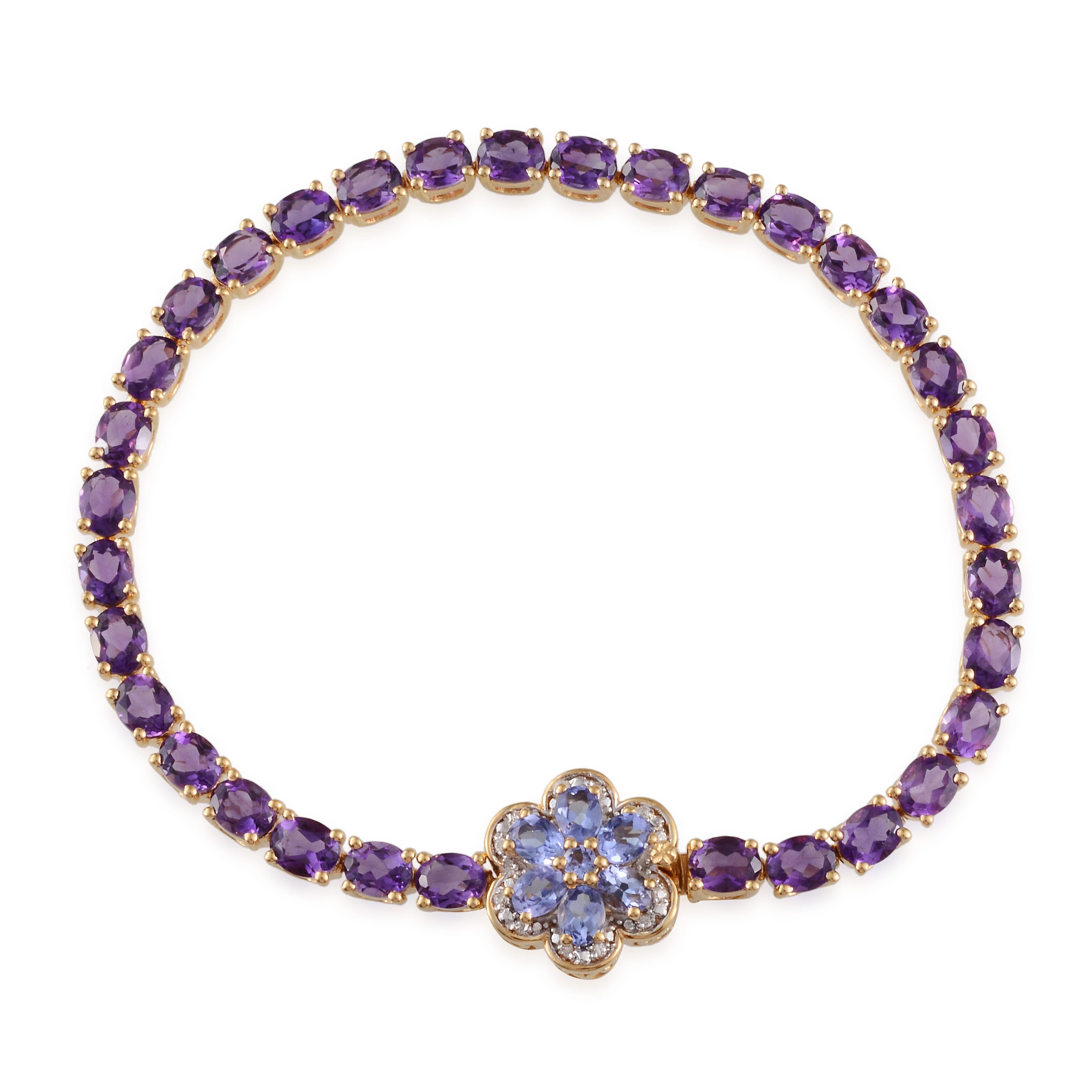 Amethyst and Multi Gemstone 8.00 ctw Bracelet in 14K Yellow Gold Over Sterling Silver (7.50 In)