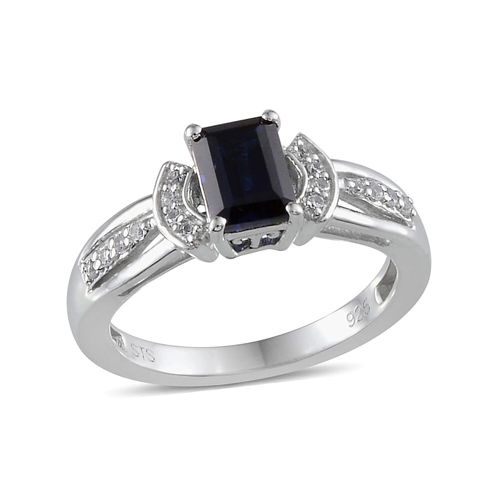 Lab Created Blue Sapphire and Lab Created White Sapphire Ring in Sterling Silver (Size 7.0)
