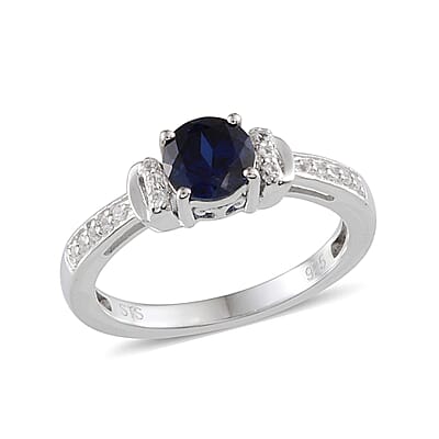 Lab Created Blue Sapphire and Lab Created White Sapphire Ring in Sterling Silver (Size 7)