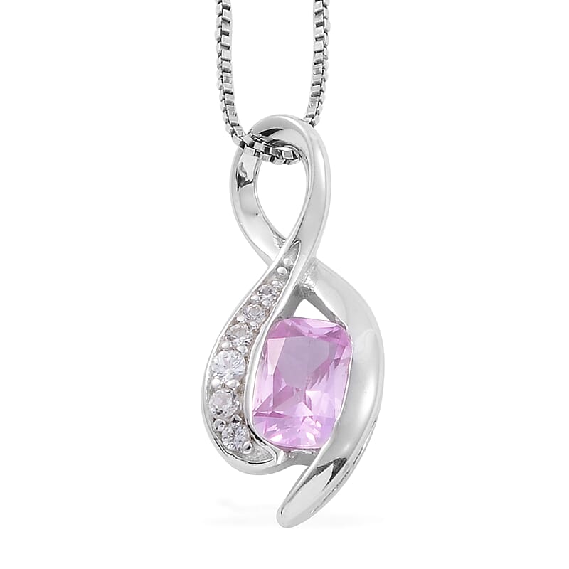 Lab Created Pink Sapphire and Lab Created White Sapphire Pendant Necklace in Sterling Silver