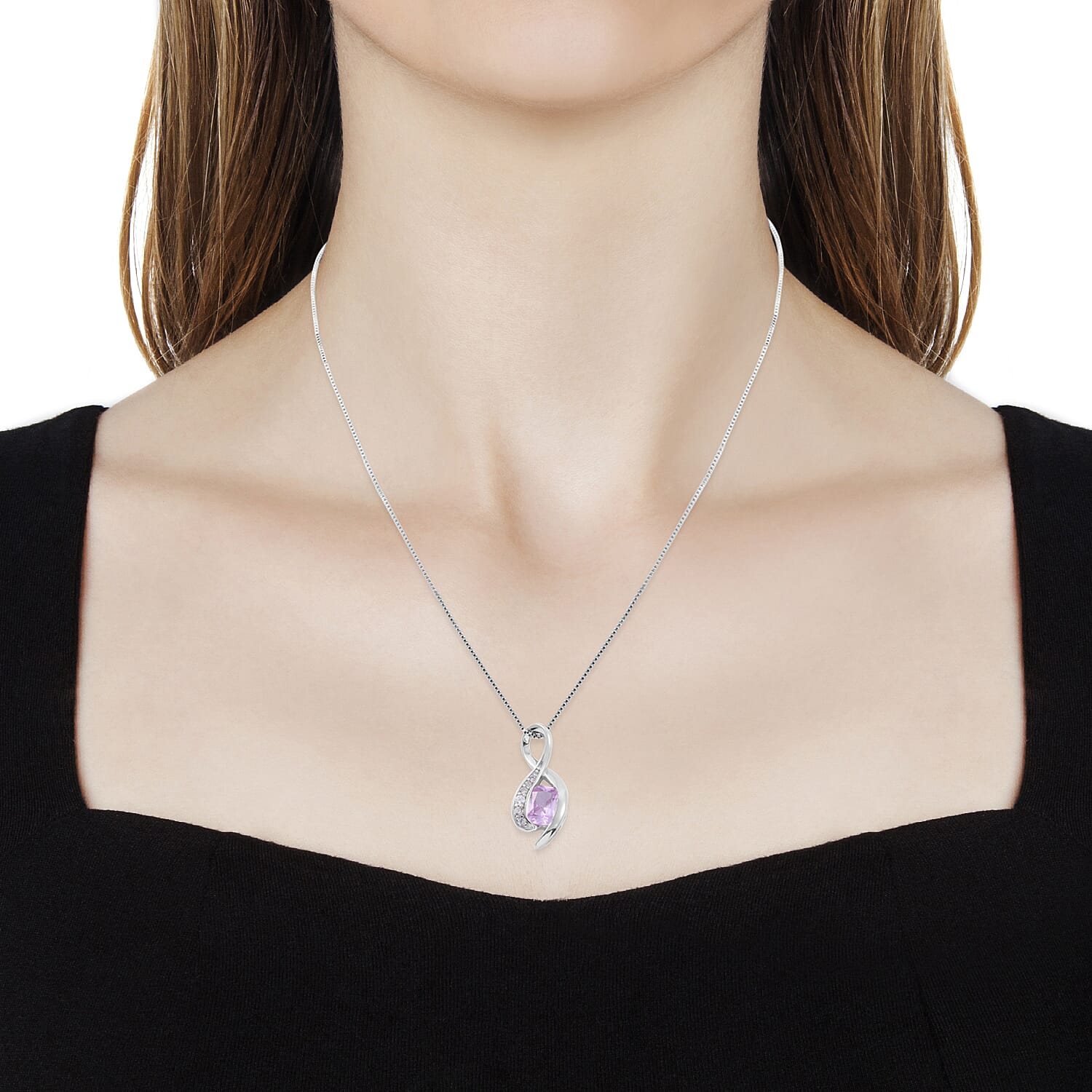 Lab Created Pink Sapphire and Lab Created White Sapphire Pendant Necklace in Sterling Silver