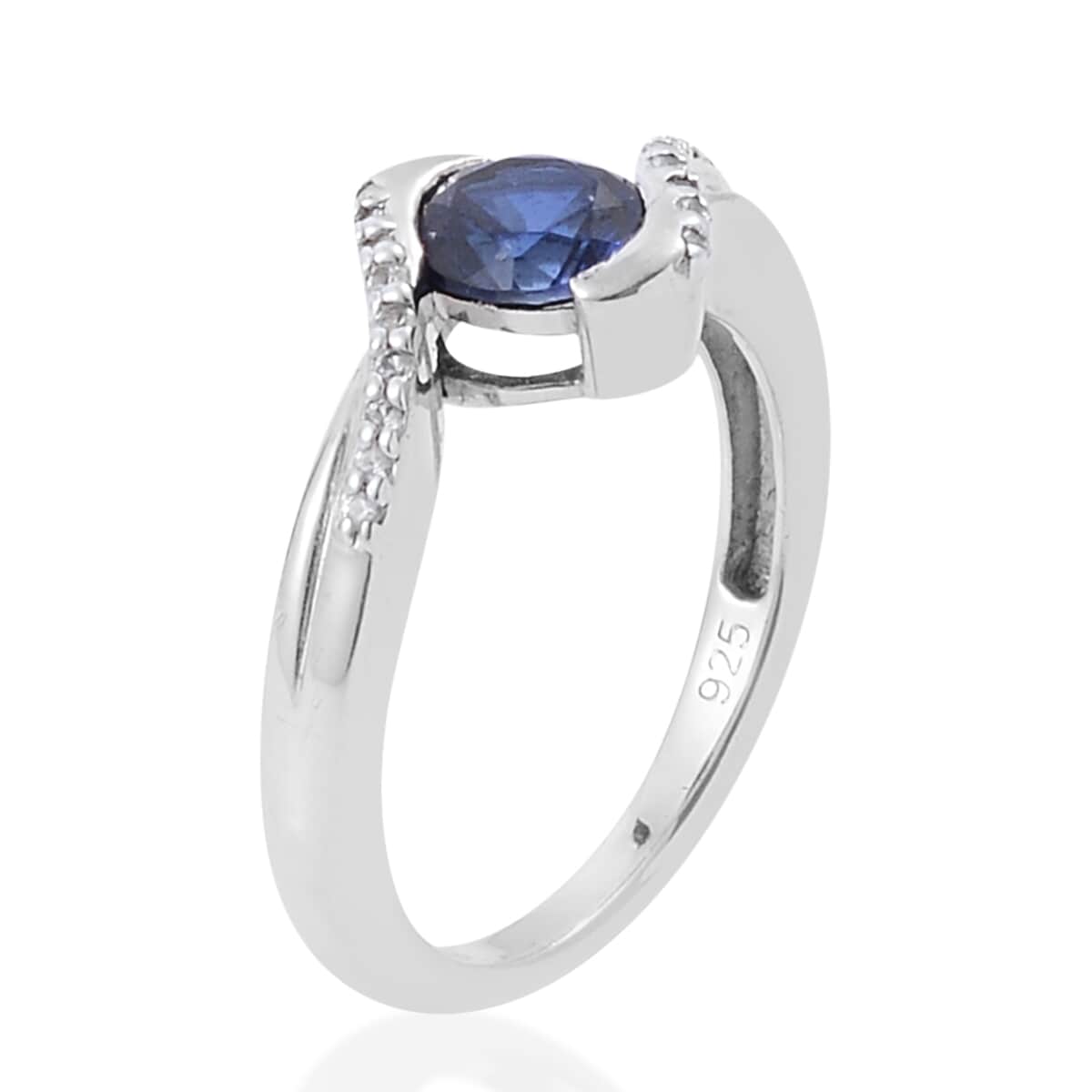 Lab Created Blue Sapphire and Lab Created White Sapphire Ring in Sterling Silver (Size 7.0) image number 1