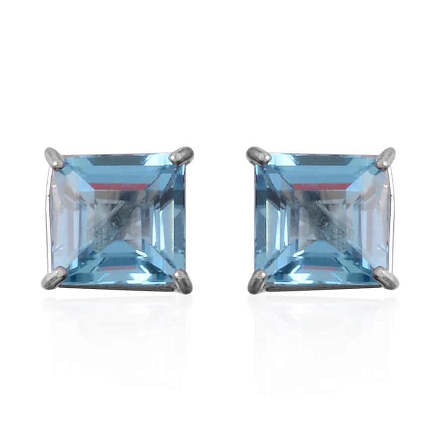 10K White Gold Swiss Blue Topaz Earrings 2.80 ctw