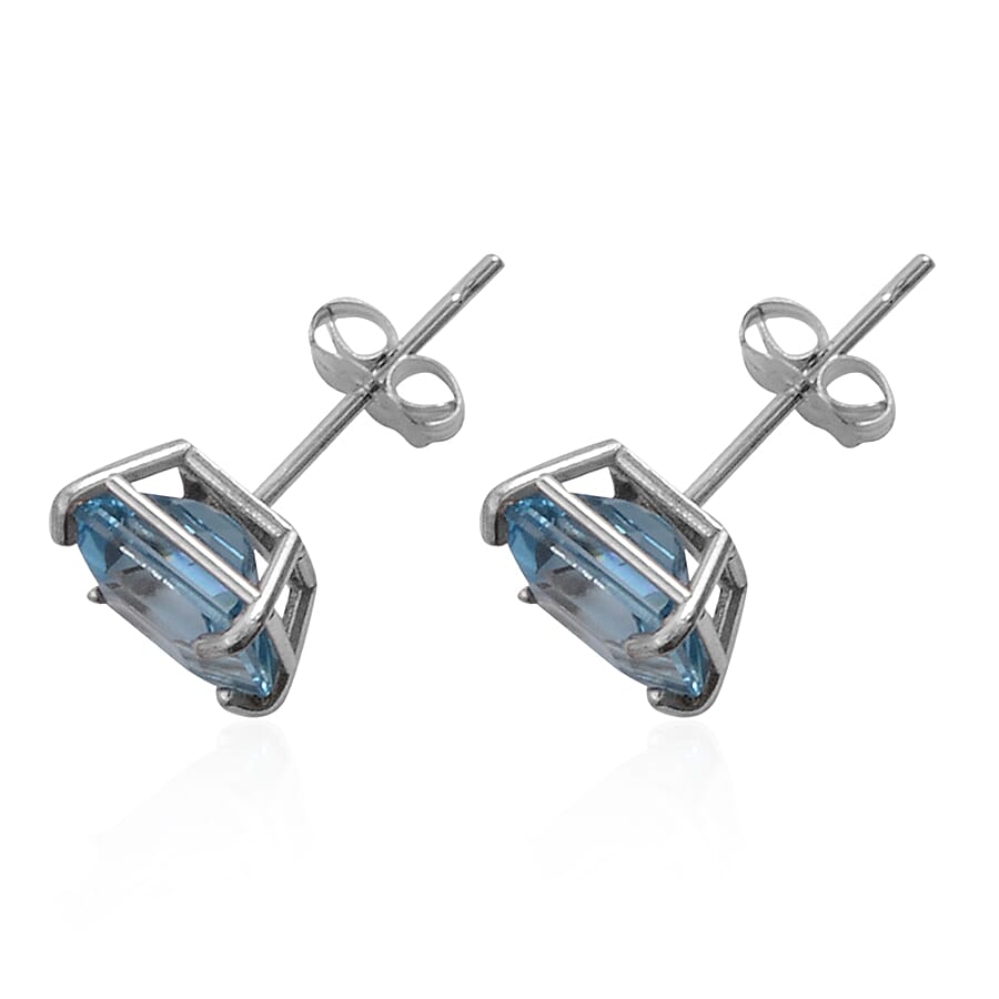 10K White Gold Swiss Blue Topaz Earrings 2.80 ctw