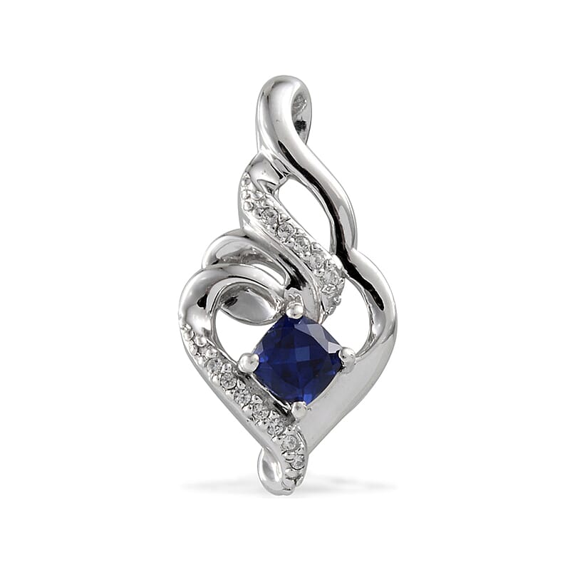 Lab Created Blue Sapphire and Lab Created White Sapphire Pendant without Chain in Sterling Silver