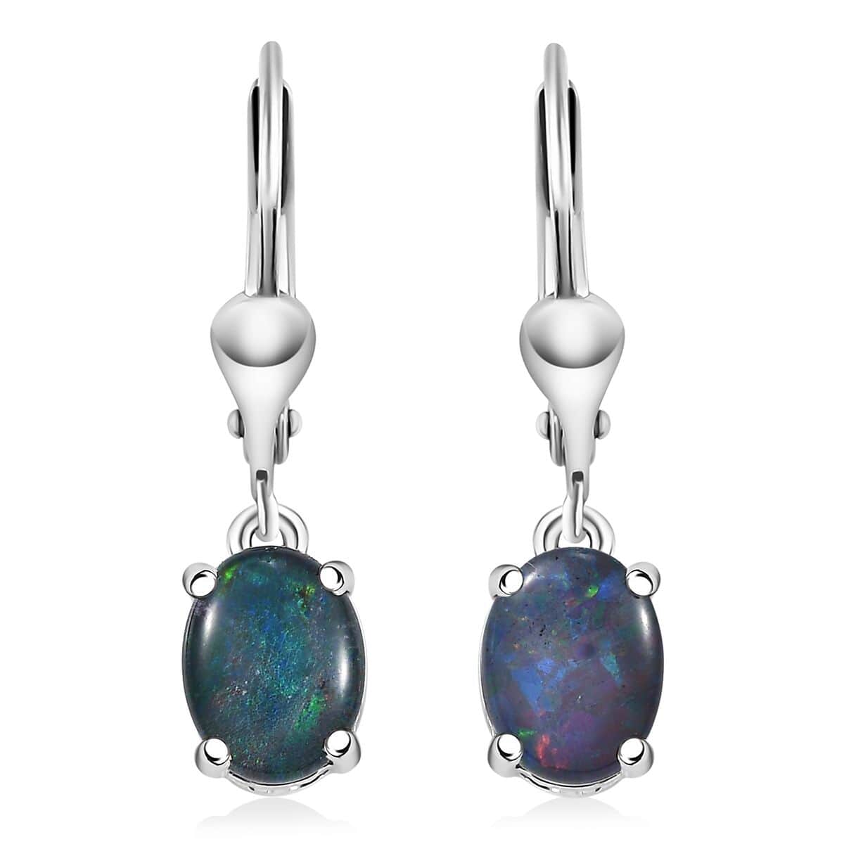 Boulder Opal Triplet 1.90 ctw Earrings in Platinum Over Sterling Silver image number 0