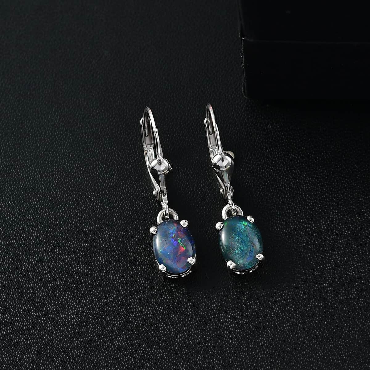 Boulder Opal Triplet 1.90 ctw Earrings in Platinum Over Sterling Silver image number 1