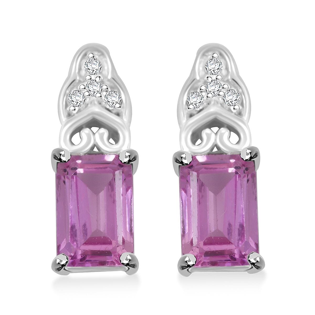 Lab Created Pink and White Sapphire Earrings, Ring Size 7 and Pendant in Sterling Silver