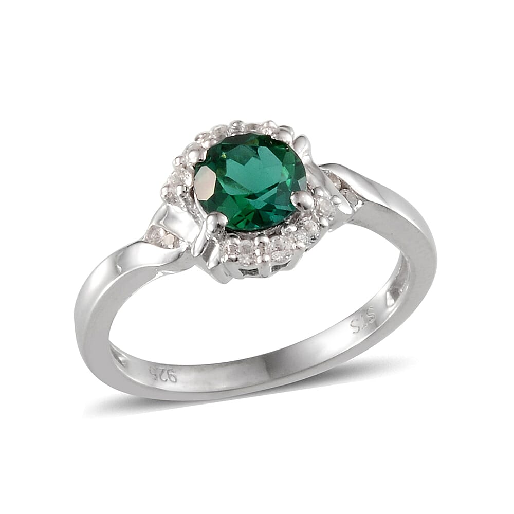 Created Emerald, White Topaz Sterling Silver Ring (Size 7) TGW 0.825 Cts. TGW 0.83 Cts.