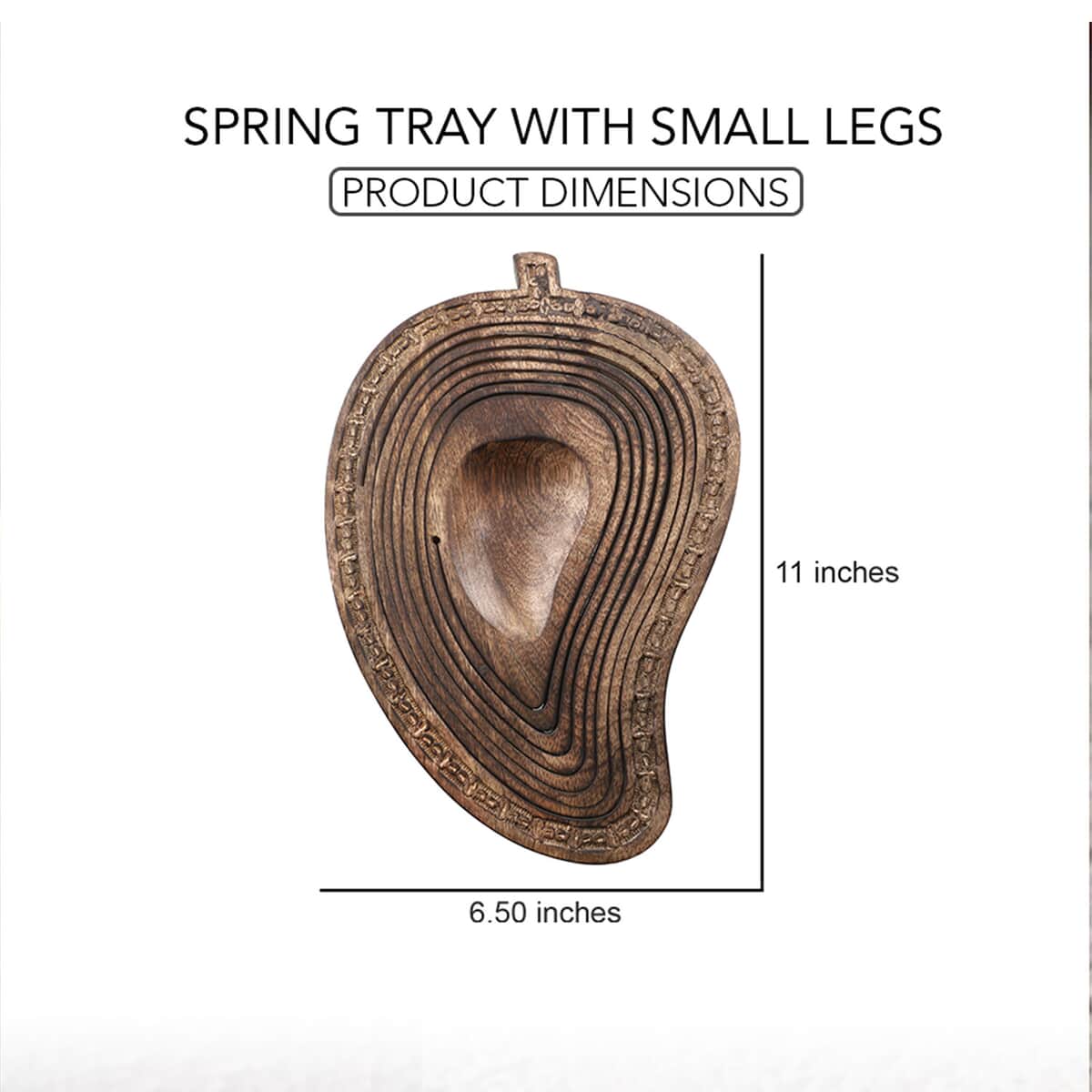 Mango Shape Hand carved Wooden Spring Tray with Small Legs, COLOR: Natural brown image number 3