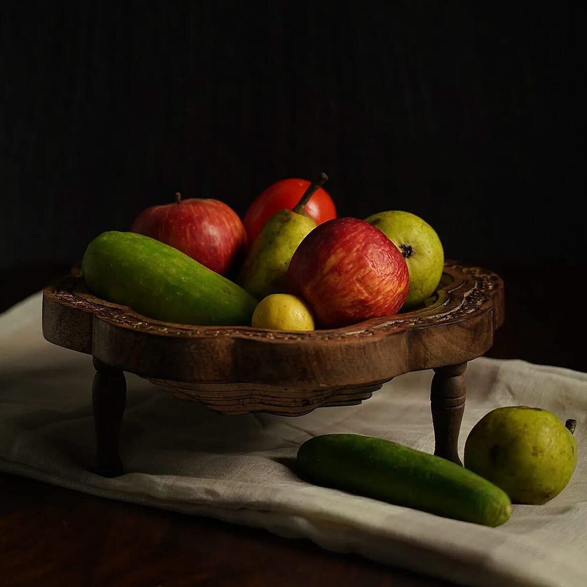 Flower Shape Hand Carved Mango Wood Spring Tray with Small Legs | Small Wooden Serving Tray for Party | Fruit or Dry Fruit Tray image number 1