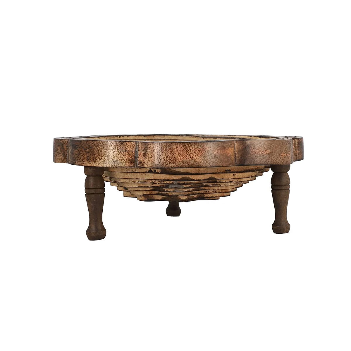 Flower Shape Hand Carved Mango Wood Spring Tray with Small Legs | Small Wooden Serving Tray for Party | Fruit or Dry Fruit Tray image number 4